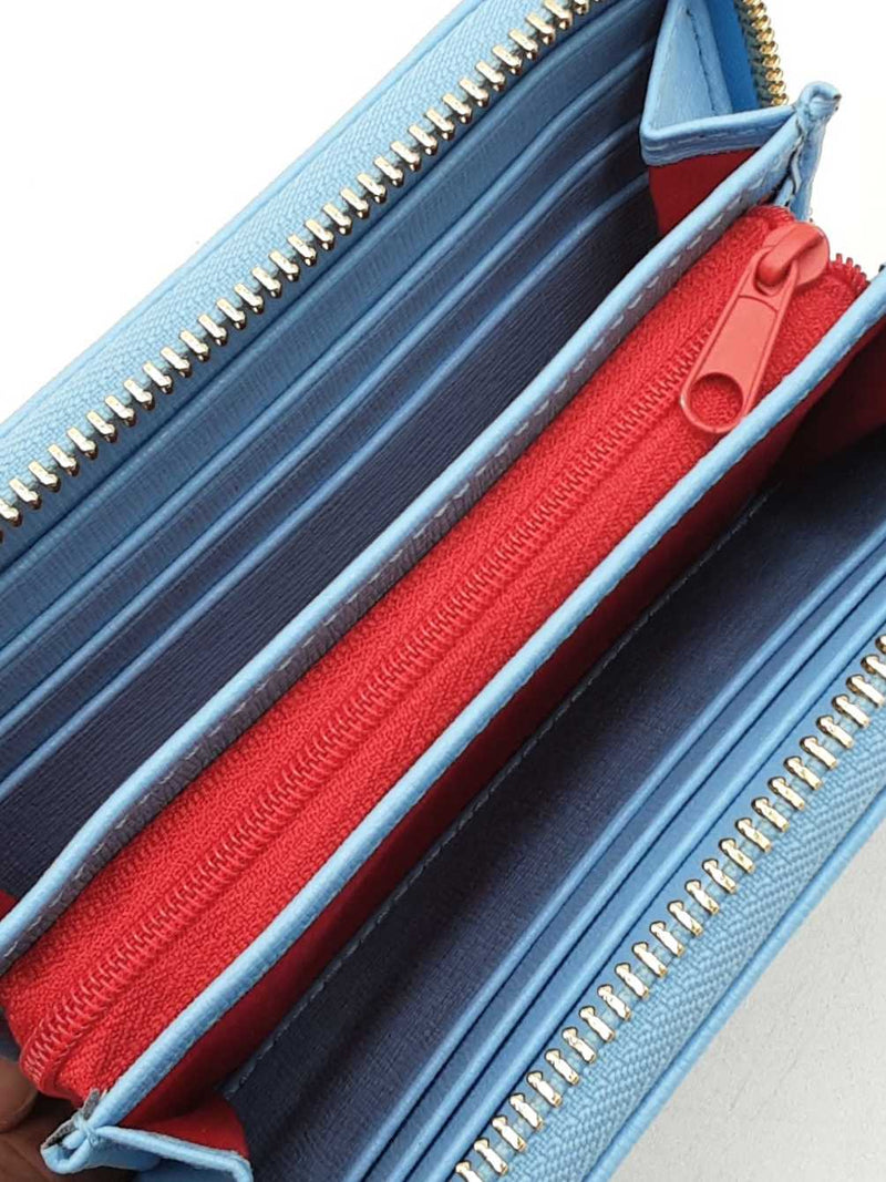 Dooney & Bourke Medium Zip Around Wallet In Sky Blue Saffiano Leather Fw0725pzdu