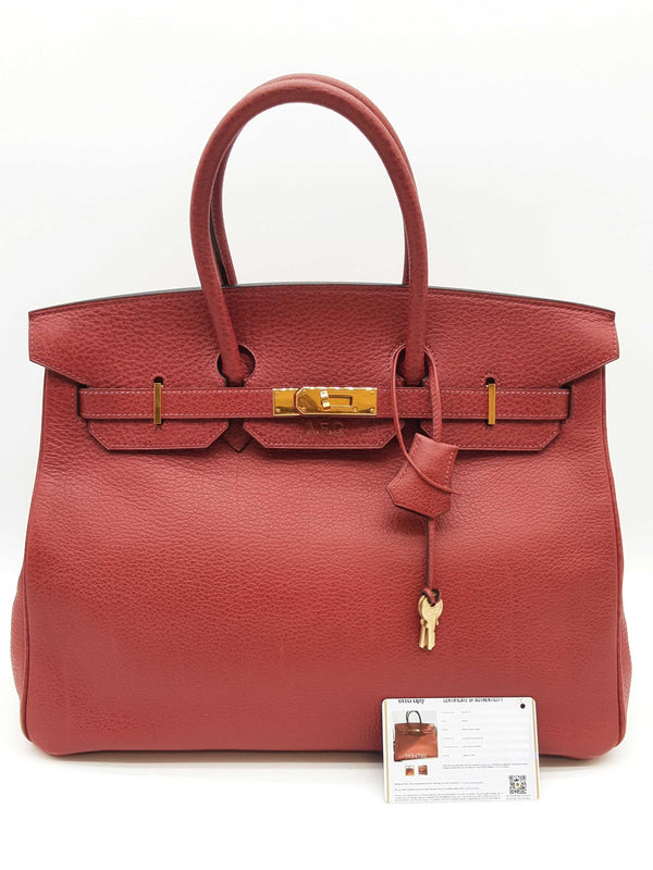 Hermes Birkin 35 Rouge Red Buffalo Skipper Gold Hardware Handbag Do0125exzxde