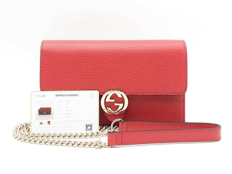 Gucci Red Leather Interlocking Gg Wallet On Chain Eb1024pxzsa