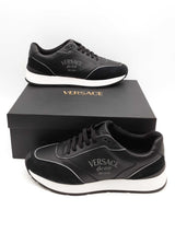 Versace Milano Black Leather & Suede Sneakers Size 44 Eb0626lrxsa