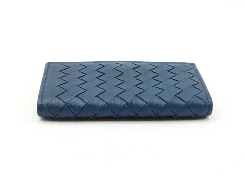 Bottega Veneta Intrecciato Card Wallet In Navy Blue Leather Fw1025ozxdu