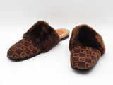 Gucci Lawrence Mules In Gg Monogram Suede & Faux Fur Size 12 Fw0926lxzdu