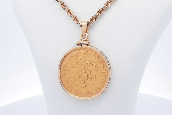 1959 Vente Pesos Estados Unidos Mexicanos Gold Coin Pendant & Chain Eb1224irxdu