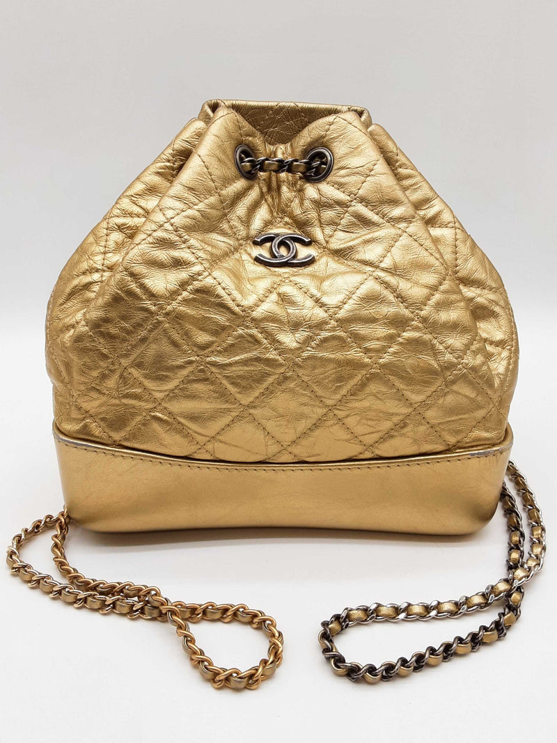 Chanel Gabrielle Metallic Gold Quilted Leather Backpack Do0525lrxzde