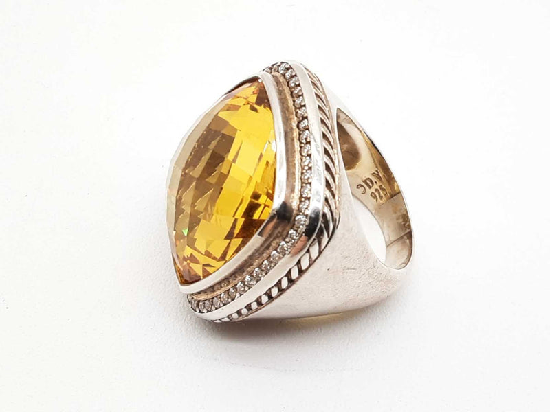 David Yurman Sterling Silver Citrine Diamond Ring Size 7.5 Lherzde 144010012138