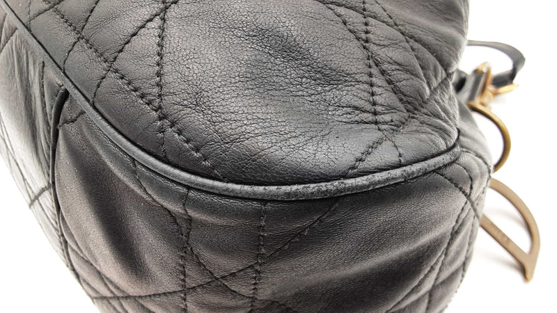 Christian Dior Cannage-quilted Black Leather Drawstring Bucket Bag Fw08ozxdu