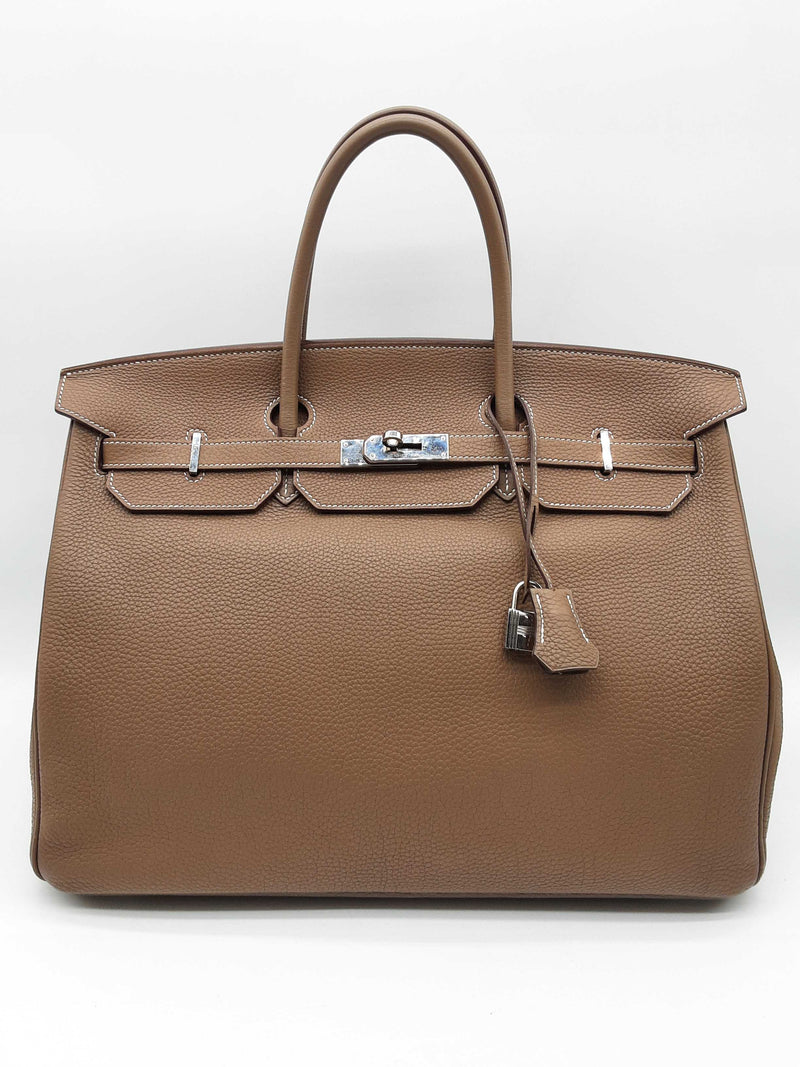 Hermes Birkin 40 Etoupe Brown Gray Clemence Palladium Handbag Do0424lxzxzde