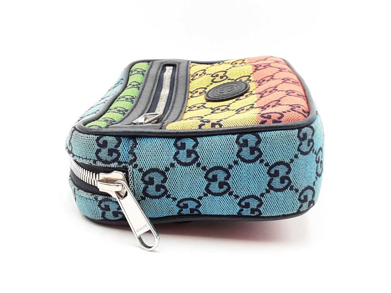 Gucci Gg Multicolor Canvas Bag & Black Leather Belt Fw0325oxxdu