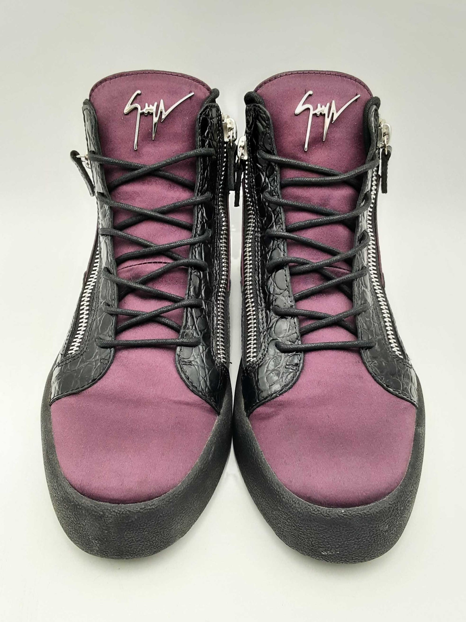 Giuseppe Zanotti Purple Satin & Black High Top Sneakers Size