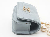 Chanel Light Blue Quilted Leather Airpod Case Do0426sxzde