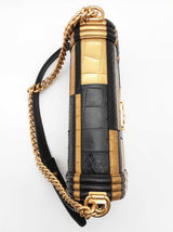 Chanel Boy Flap Gold Black Patchwork Embossed Leather Shoulder Bag Do0126ooxzde