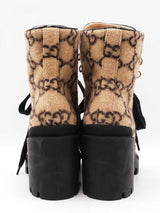 Gucci Combat Ankle Boots In Beige & Ebony Gg Monogram Wool Size 39 Fw00625ozxdu