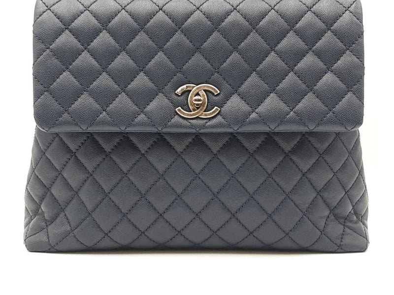 Chanel Coco Top Handle Flap Bag In Navy Blue Quilted Caviar Leather Fw0925ooxzdu