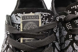Versace Greca Silver Glitter Studded Black Suede Sneakers Size 44.5 Eb0926lorsa