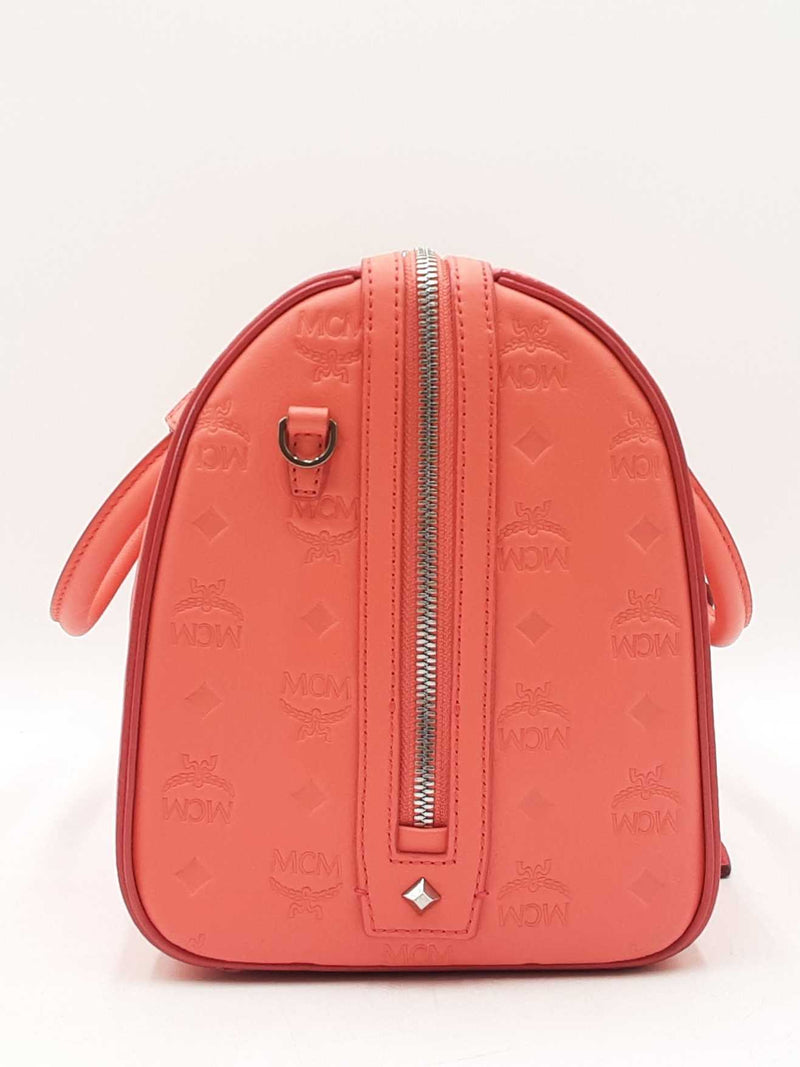 Mcm Ottomar Essential Boston Bag In Embossed Hot Coral Leather Fw0825lexdu
