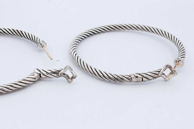 David Yurman 925 Sterling Silver Cable Classics Hoop Earrings 13.2g Eb1124lxzdu