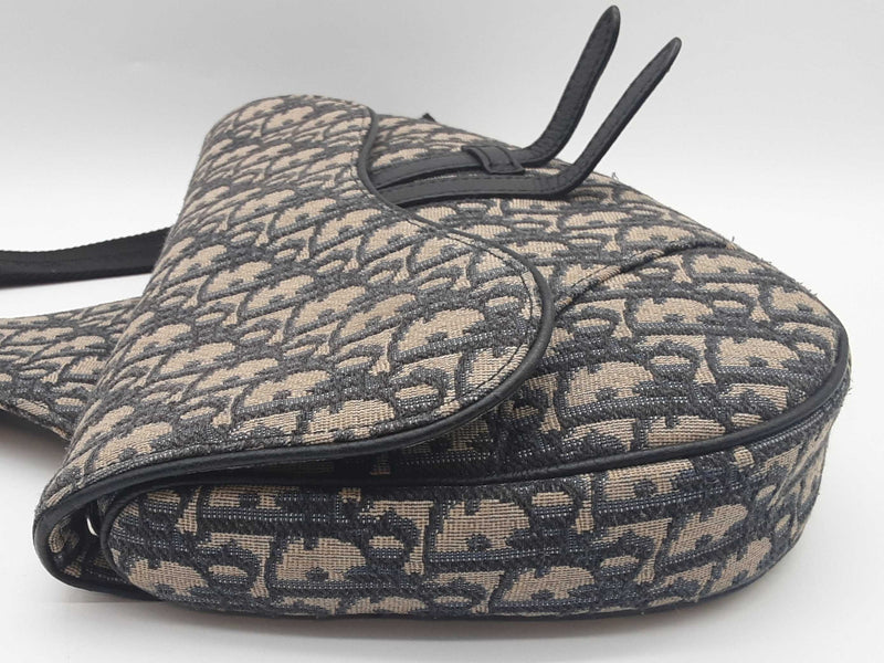 Christian Dior Saddle Tan Navy Oblique Logo Canvas Crossbody Bag Do0425loxzde