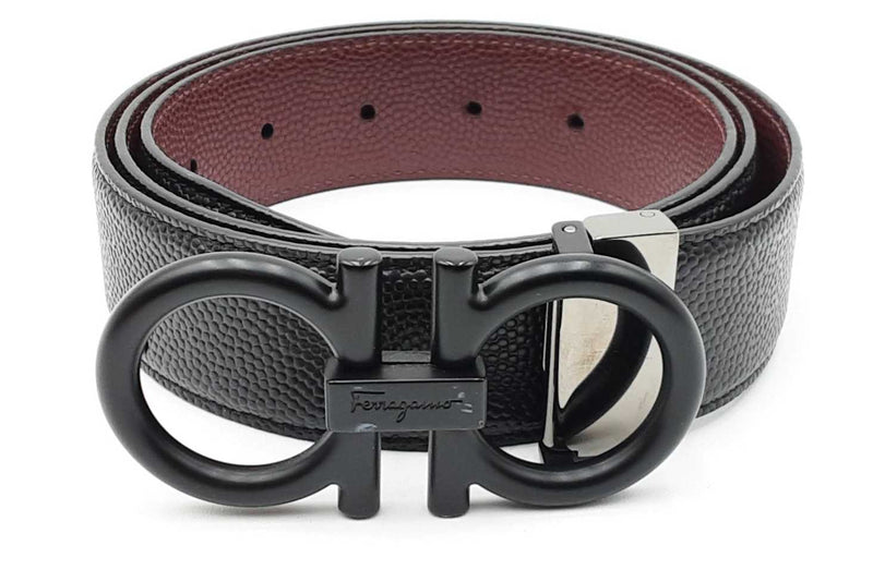 Salvatore Ferragamo Gancini Reversible Leather Belt With Black Buckle Eb1024lpxdu