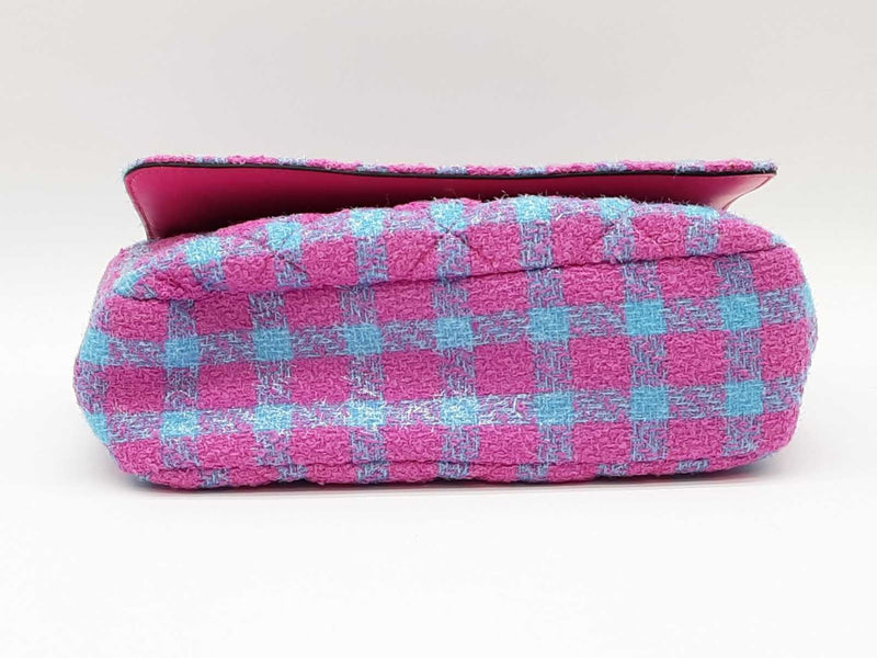 Versace La Medusa Pink And Blue Plaid Tweed Quilted Crossbody Sd1025wzxde