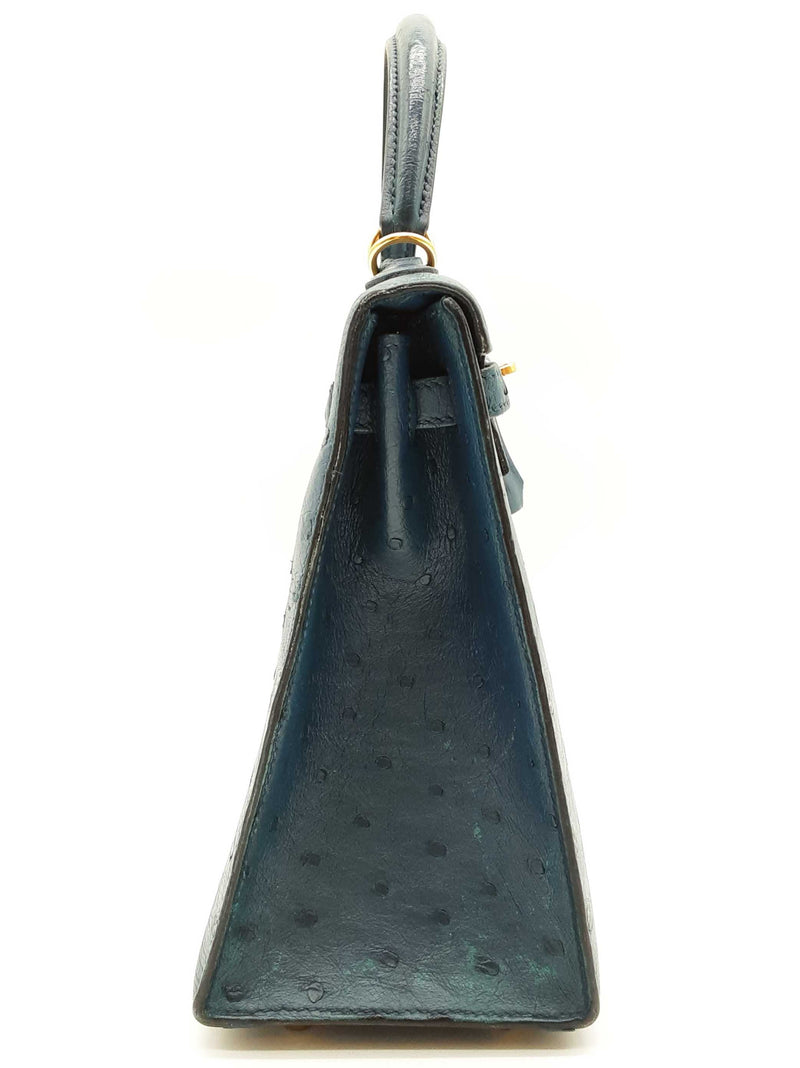 Hermes Kelly 25 Bleu Roi Blue Ostrich Gold Hardware Shoulder Bag Do0723oerxzde