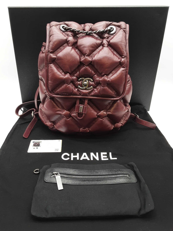 Chanel Chesterfield Burgundy Red Puffy Quilted Leather Backpack Do0625oxzxde