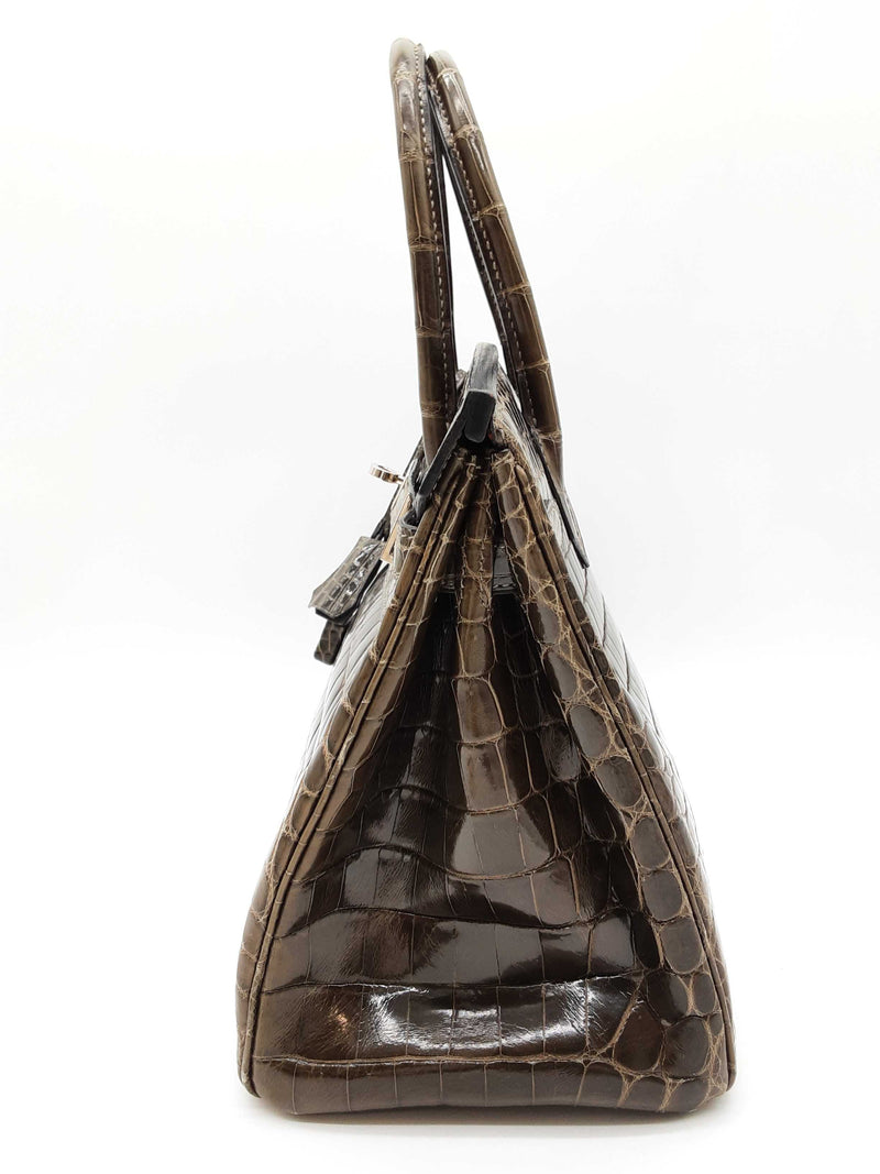 Hermes Birkin 30cm Graphite Gray Crocodile Palladium Handbag Do0925wprxzde