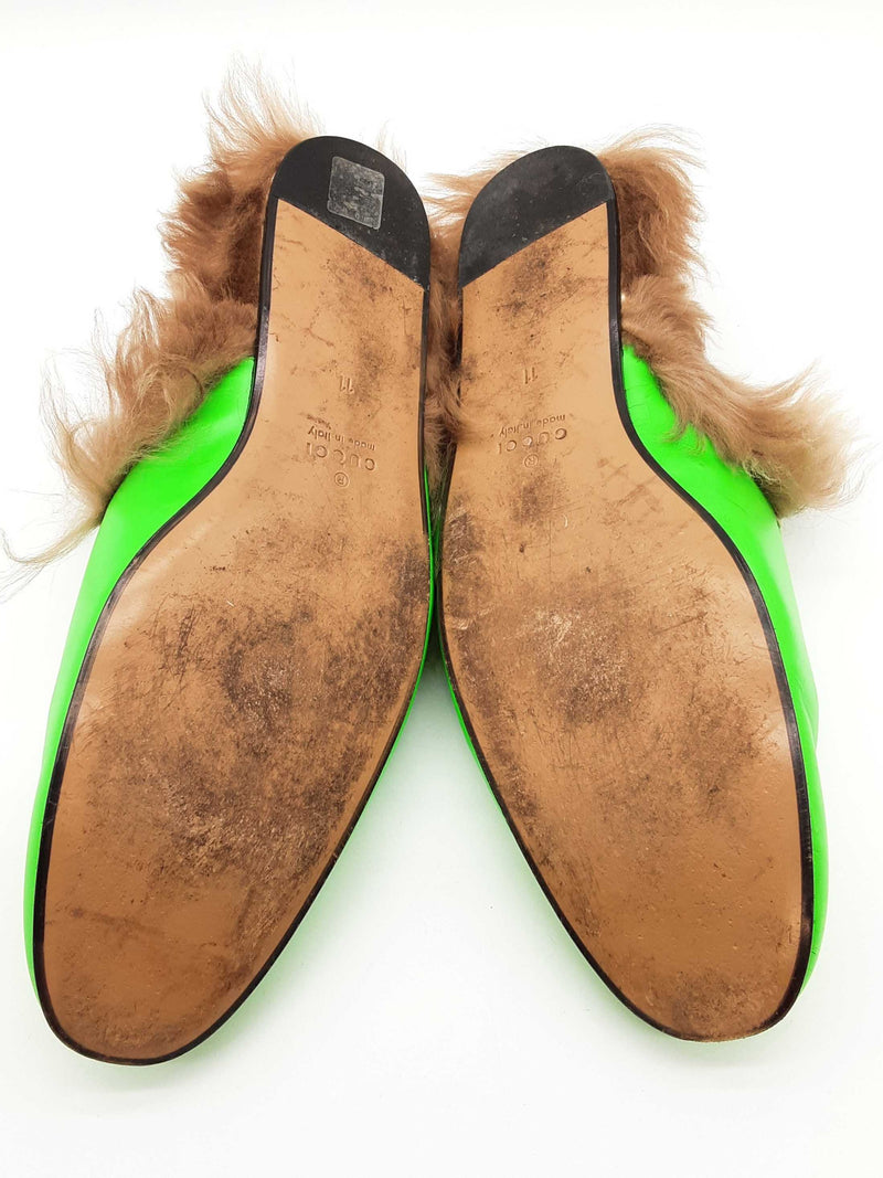Gucci Princetown Neon Green Leather Fur Loafers Size Gucci 11 Mens Do0925oorde