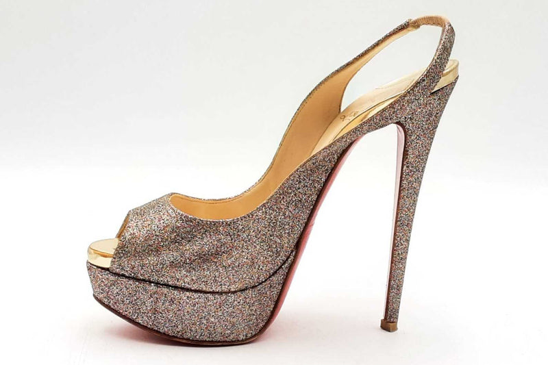 Christian Louboutin Glitter Slingback Peep Toe Pumps Size 35.5 Eb1224rxsa