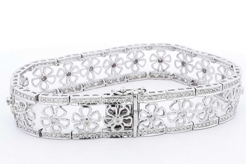 Approx. 2.8ctw Diamond Flower Bracelet 14k White Gold 37.26g 8 Inch Eb1024loxzsa