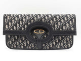 Christian Dior Foldover Clutch In Navy Blue Oblique Canvas & Leather Fw1225wrxdu