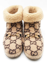 Gucci Gg Monogram Fria Horsebit Wool & Shearling Ankle Boots Size 40 Eb1225lordu