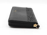 Kate Spade Greta Court Glitter Neda Wallet In Black Crosshatched Pvc Fw1025wxdu