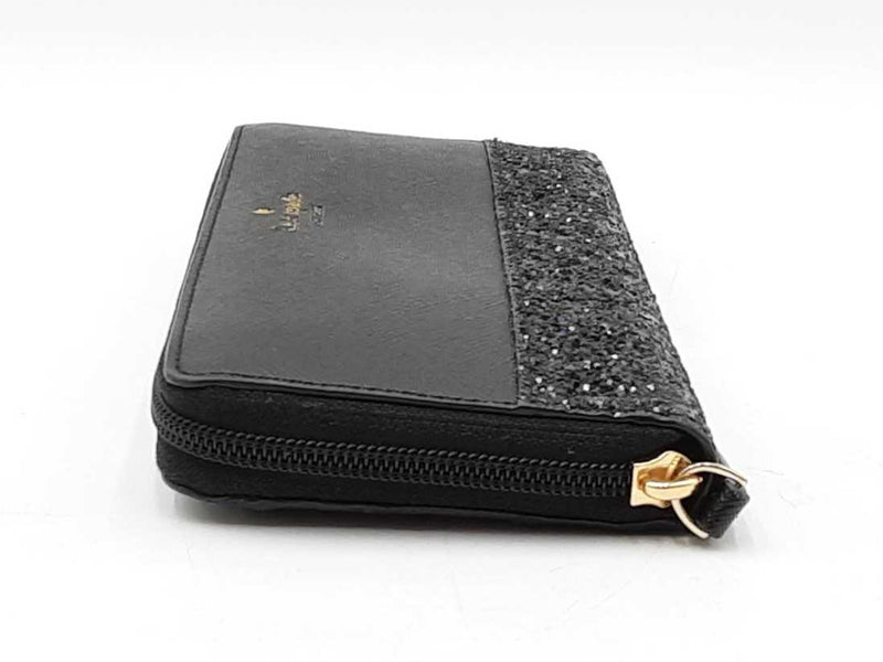 Kate Spade Greta Court Glitter Neda Wallet In Black Crosshatched Pvc Fw1025wxdu