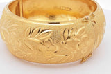 23k Yellow Gold Floral Etched Hinged Bangle Bracelet 75.9 Grams Eb0526cexzsa