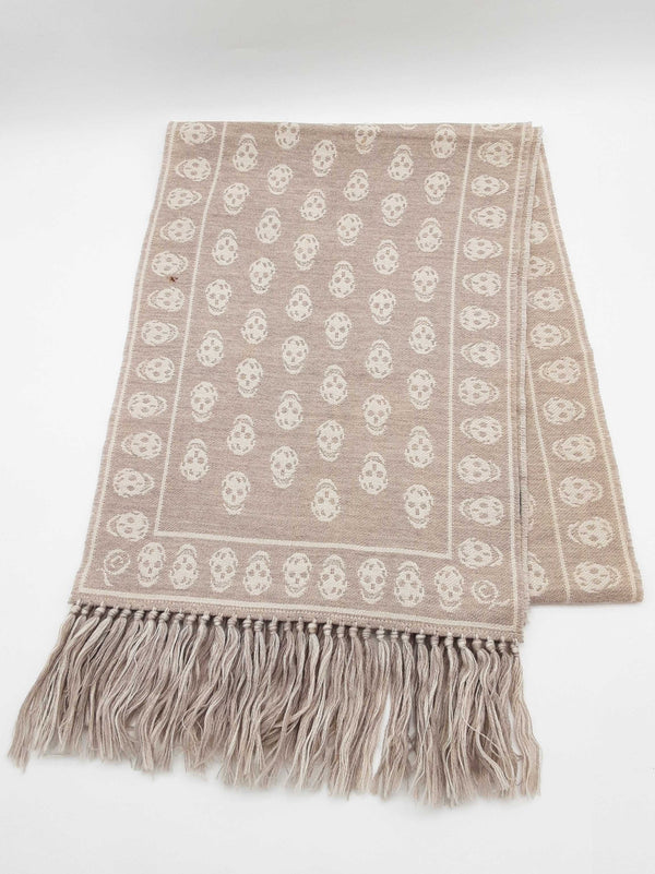Alexander Mcqueen Skull Print Beige Gray Wool Scarf Do1025lorde