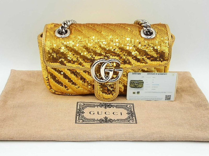 Gucci Gg Marmont Gold Sequin Chain Shoulder Bag Fw1224cxzdu