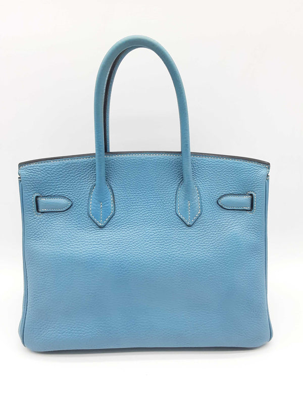 Hermes Birkin 30 Blue Jean Clemence Palladium Hardware Handbag Do0723lwxzxde