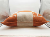 Hermes Avalon 70 Potiron Orange Ecru Beige Wool Large Throw Pillow Do0326rorde