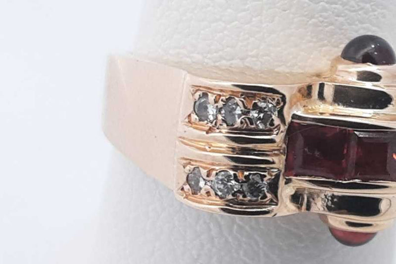 Garnet & Diamond Ring 14k Yellow Gold  6.7 Grams Size 7.5 Aa0425oirsa