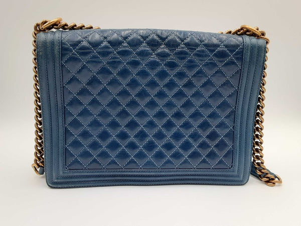 Chanel Large Blue Leather Boy Bag Crossbody (WWXZ) 144010020124 DO/SA