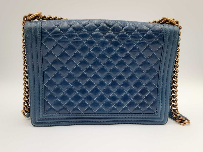 Chanel Large Blue Leather Boy Bag Crossbody (WWXZ) 144010020124 DO/SA