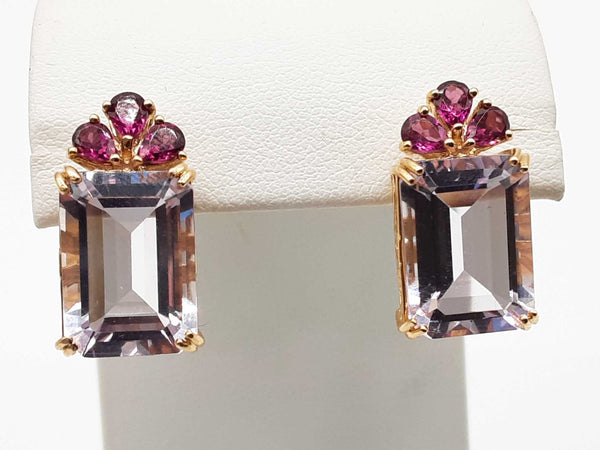 14k Yellow Gold Pale Amethyst 6.8g Rectanglular Stud Earrings Do0125crde