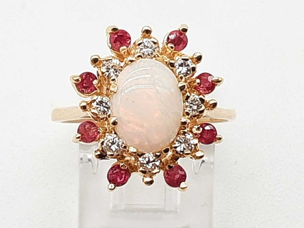 Synthetic White Opal Rubies 14k Yellow Gold 4.4g Ring Size 6.5 Do0325cxzde