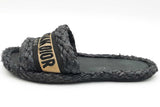 Christian Dior Raffia Embroidered Dway Mules Size 7.5 Eb0925sxdu