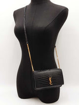 Yves Saint Laurent Cassandre Phone Holder In Croc-embossed Leather Fw0825wzxdu