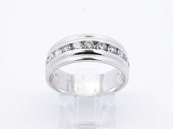 O.99 Cttw Channel-set Diamond & 14k White Gold Band 7.4 Grams Size 8 Fw0425wzxdu