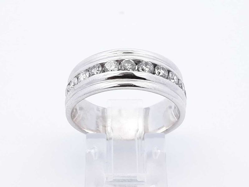 O.99 Cttw Channel-set Diamond & 14k White Gold Band 7.4 Grams Size 8 Fw0425wzxdu