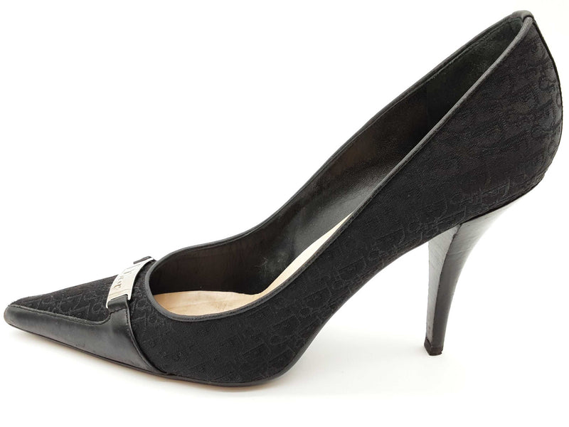 Christian Dior Black Logo Canvas Leather Heels Size Eu 40 Do0525lrxde