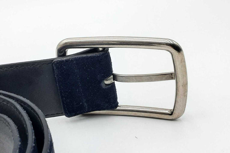 Salvatore Ferragamo Navy Blue Suede Belt With Silver Tone Buckle Eb0624rxdu