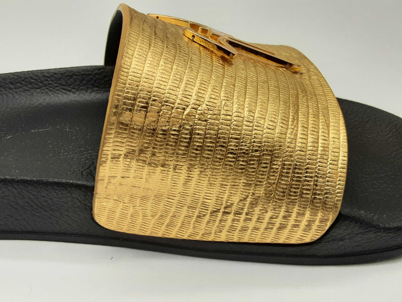 Guiseppe Zanotti Tetra Embossed Logo Golden Slide Sandals Size Eu 43 Do0524sxde